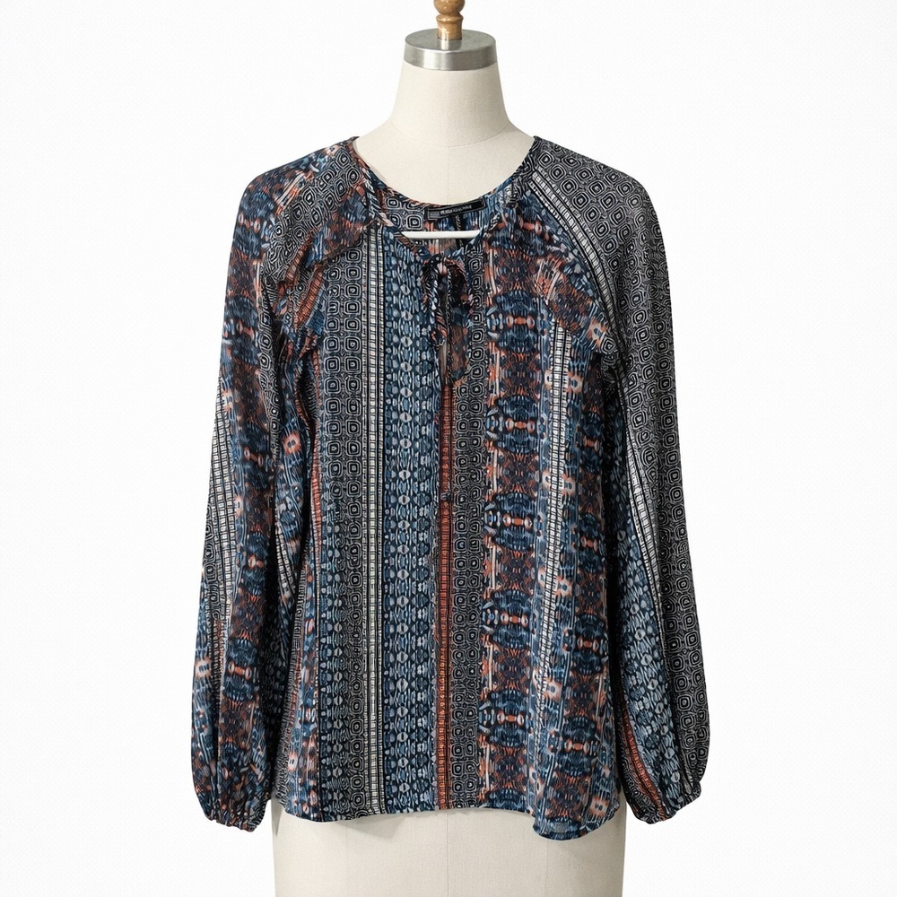 BCBGMAXAZRIA Bohemian Print Long Sleeve Blouse Size Large